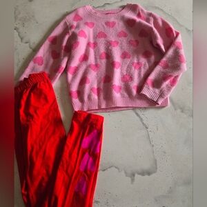 Girls Size 10/12 Valentines Sweater And Heart Leggings